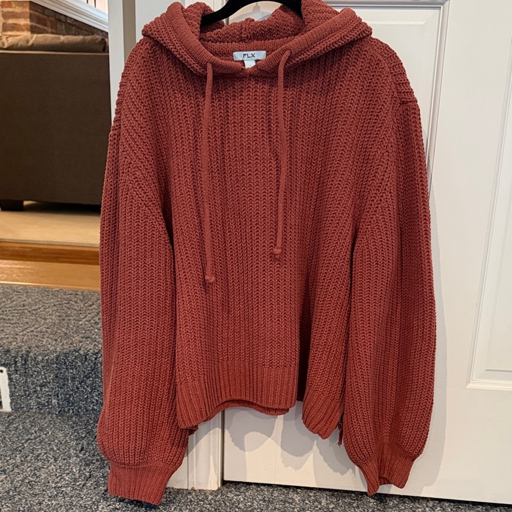 FLX Cozy Knit Hooded Sweater in Rust